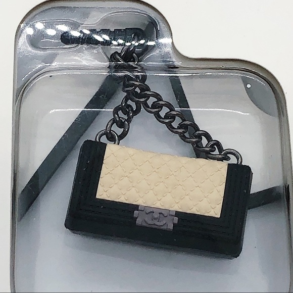 Black/Beige Silicone Purse Cell Phone Charm - Picture 3 of 3